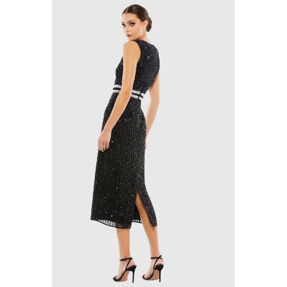Mac Duggal A10509 Black Sleeveless High Neck Beaded Midi Sheath Dress Size 16 - Picture 3 of 7